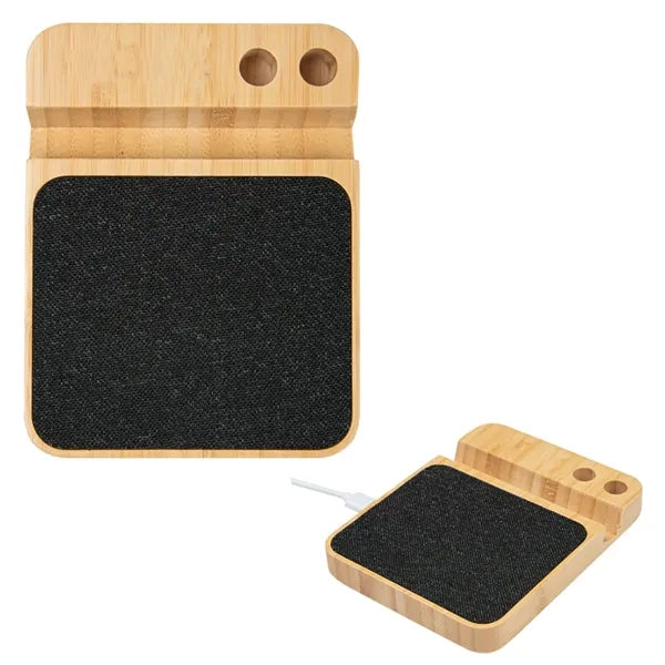 Bamboo Wireless Charger Stand with Pen Holder Mobile