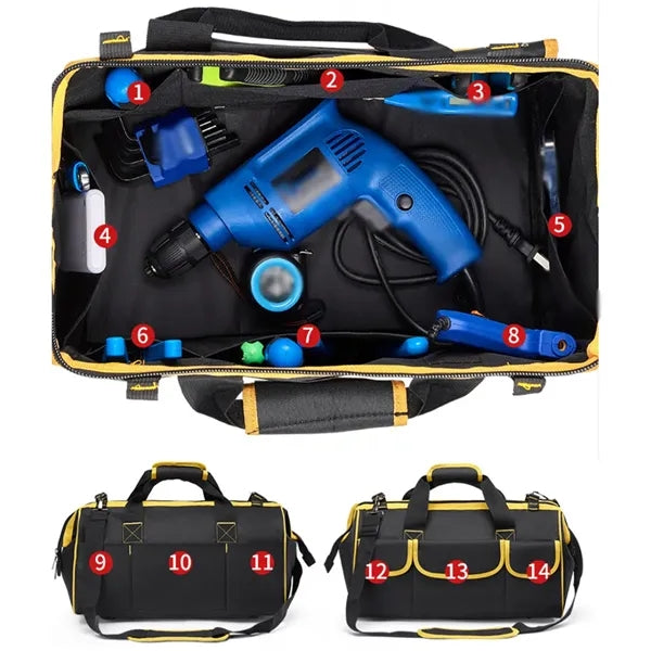 Multi-pockets portable electrician carpentry tool tote bag