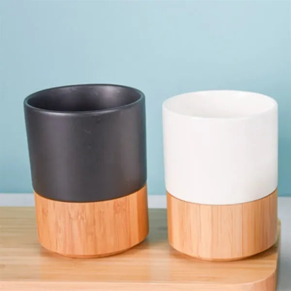 8oz. Ceramic Mug with Bamboo Base Custom Logo Cups