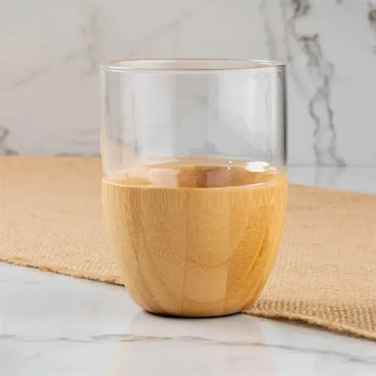 16oz. Glass Cup with Bamboo Base Custom Logo Gift Mugs