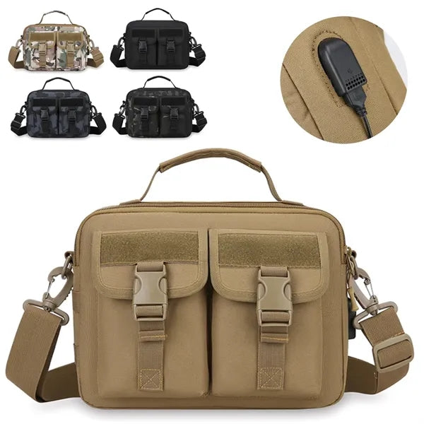 Durable Tactical Messenger Shoulder Bag w/ USB Charging Port