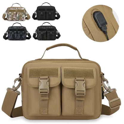 Durable Tactical Messenger Shoulder Bag w/ USB Charging Port