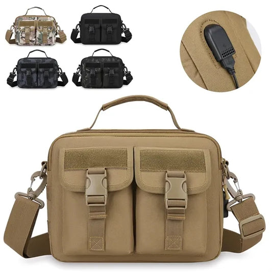 Durable Tactical Messenger Shoulder Bag w/ USB Charging Port