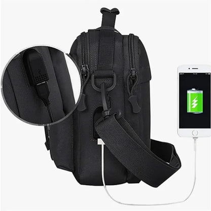 Durable Tactical Messenger Shoulder Bag w/ USB Charging Port