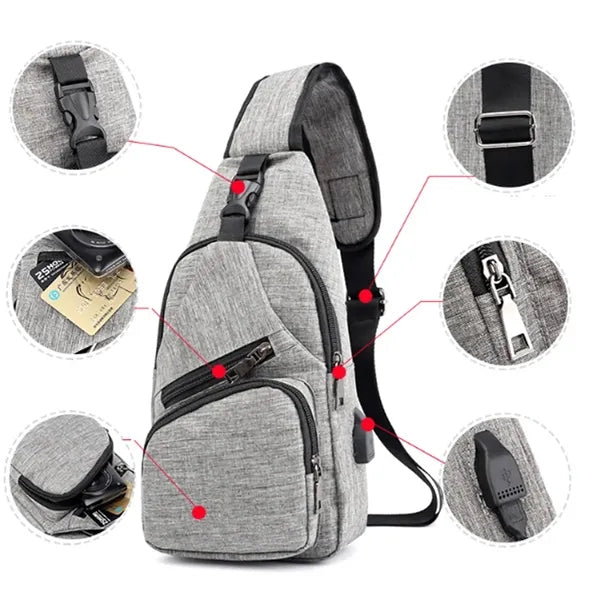 Versatile USB Charging Crossbody Sling Bag for Travel Sport