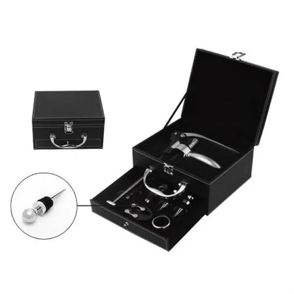 9-Piece Premium Leather Wine Opener Accessory Set