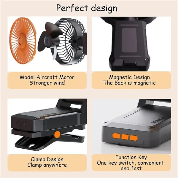 Outdoor camping desk golf cart cooling magnetic clip on fan