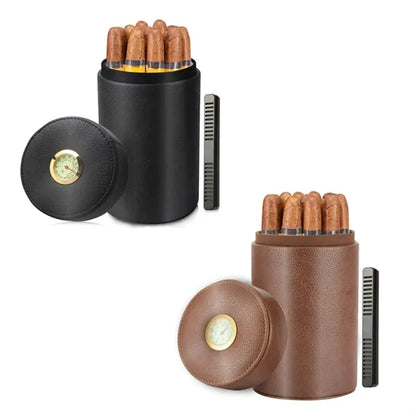 Leather Travel Cigar Humidor with Hygrometer