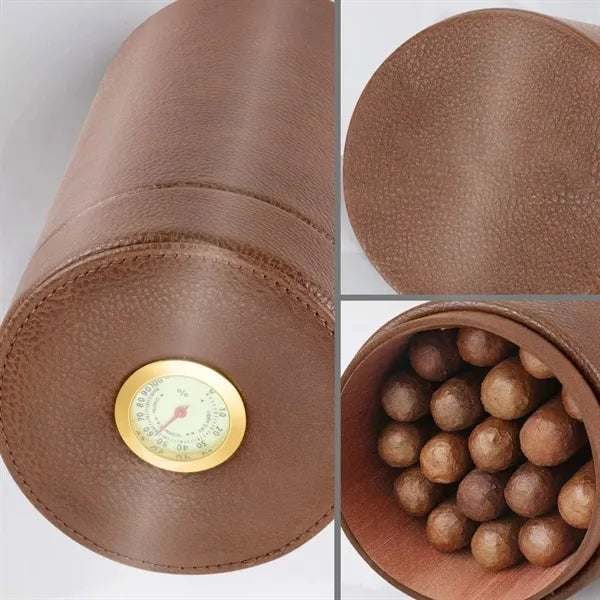 Leather Travel Cigar Humidor with Hygrometer