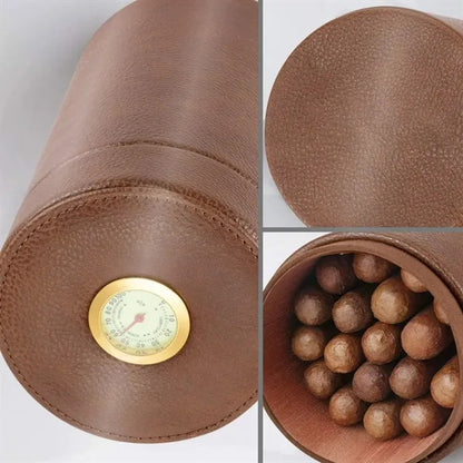 Leather Travel Cigar Humidor with Hygrometer