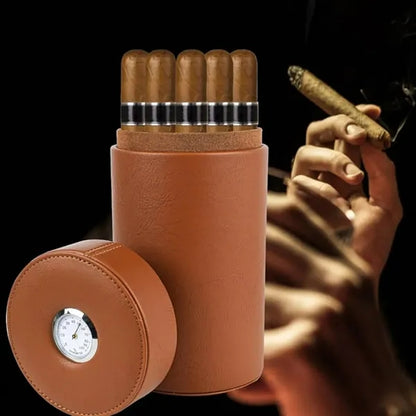 Leather Travel Cigar Humidor with Hygrometer