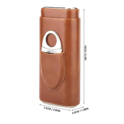 Portable Premium Leather Travel Cigar Case with Cutter