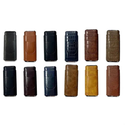 Portable Premium Leather Travel Cigar Case with Cutter