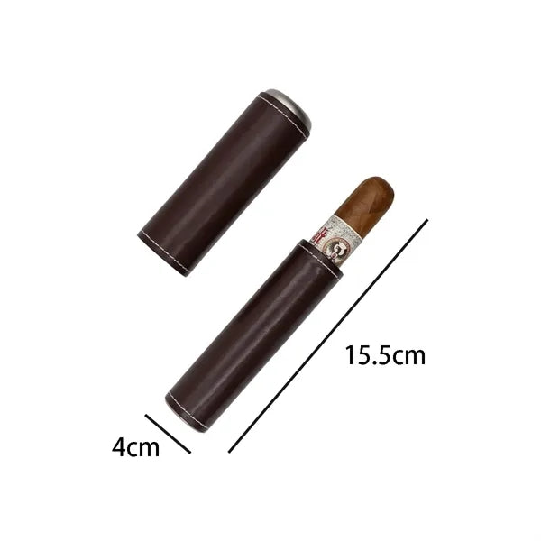 Portable Genuine Leather Single Cigar Travel Tube Case
