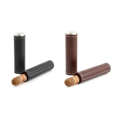 Portable Genuine Leather Single Cigar Travel Tube Case