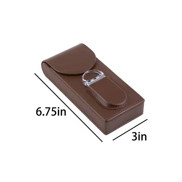 Genuine Leather Cigar Case Humidor with Cutter
