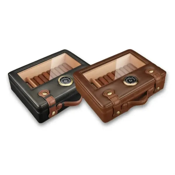 Large Leather Wood Cigar Humidor Box with Hygrometer Set