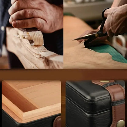 Large Leather Wood Cigar Humidor Box with Hygrometer Set