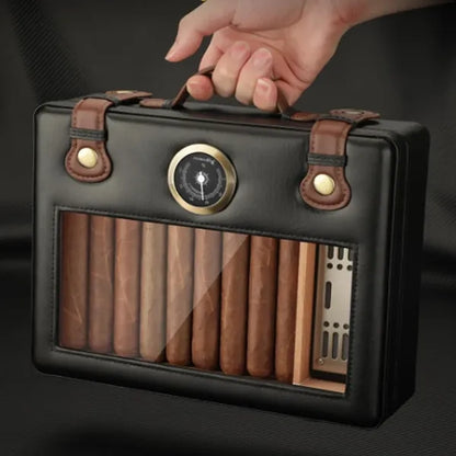 Large Leather Wood Cigar Humidor Box with Hygrometer Set