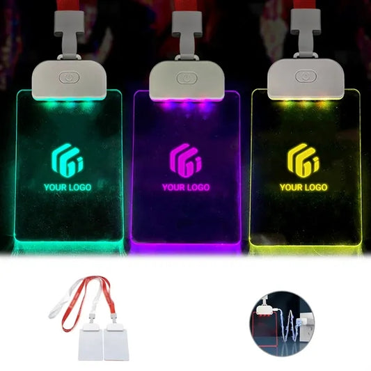 Custom corporate LED light up colors ID badge with lanyard