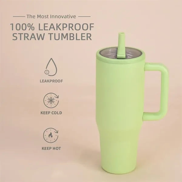 40oz Stainless Steel Tumbler With Handle & Straw