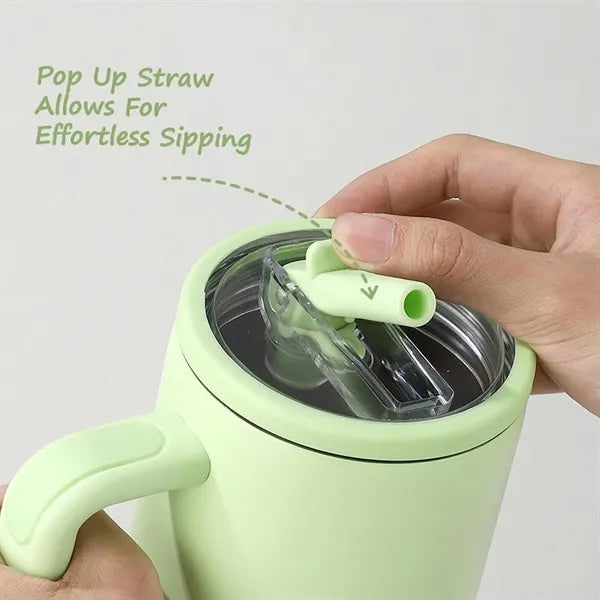 40oz Stainless Steel Tumbler With Handle & Straw
