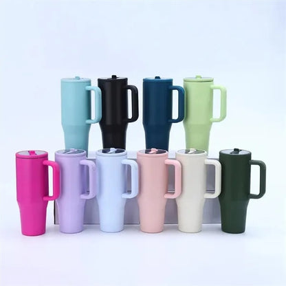 40oz Stainless Steel Tumbler With Handle & Straw