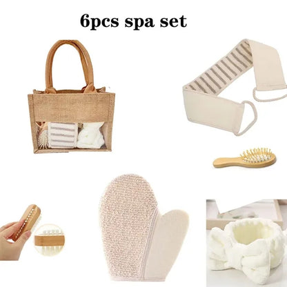 6-piece travel body skincare spa gift set beauty tote bag