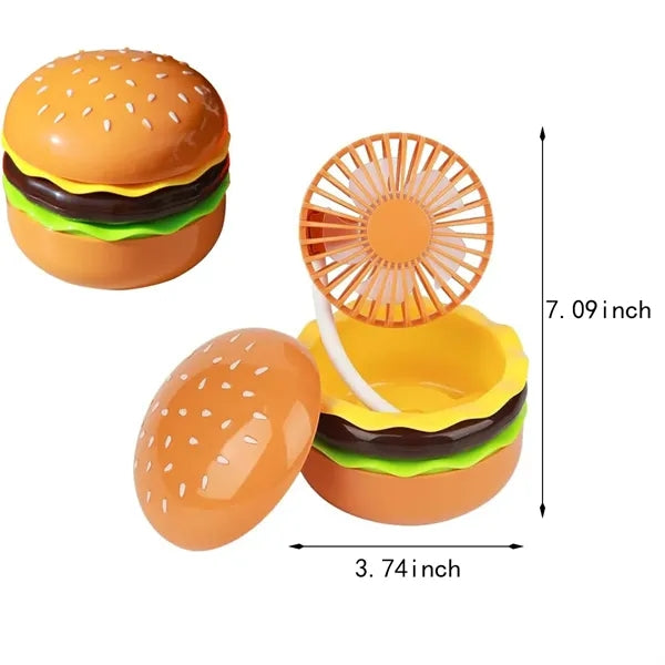 Folding portable rechargeable hamburger desk fan with mirror