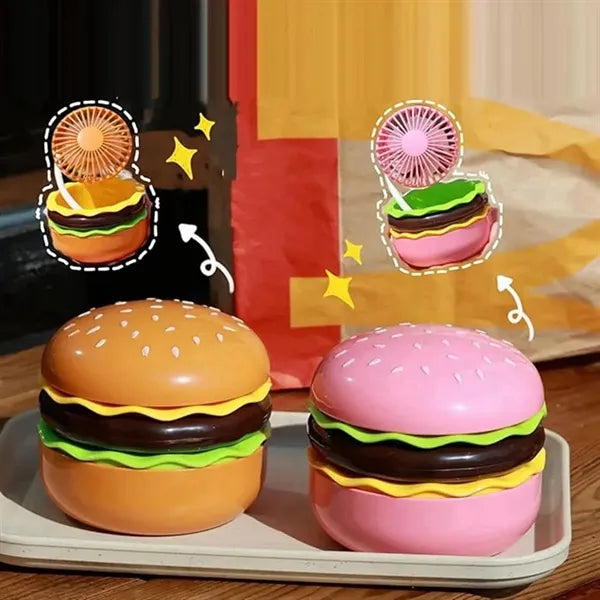 Folding portable rechargeable hamburger desk fan with mirror