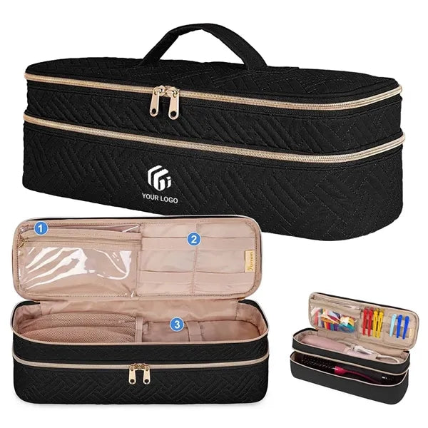 Portable double layer hair tools travel case organizer