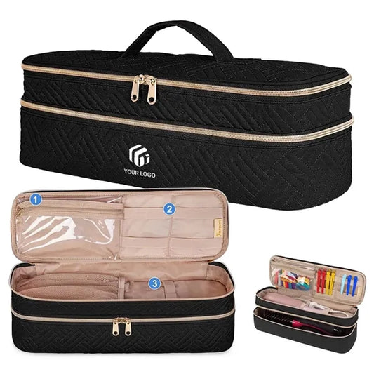 Portable double layer hair tools travel case organizer