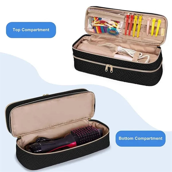 Portable double layer hair tools travel case organizer