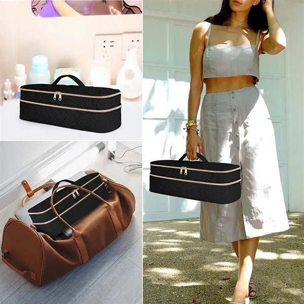 Portable double layer hair tools travel case organizer