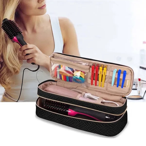 Portable double layer hair tools travel case organizer