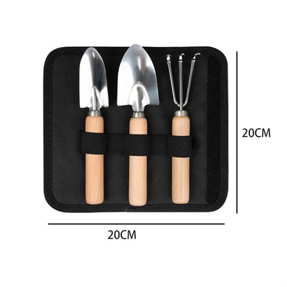3 Piece Gardening Tool Set with Wooden Handle and Case