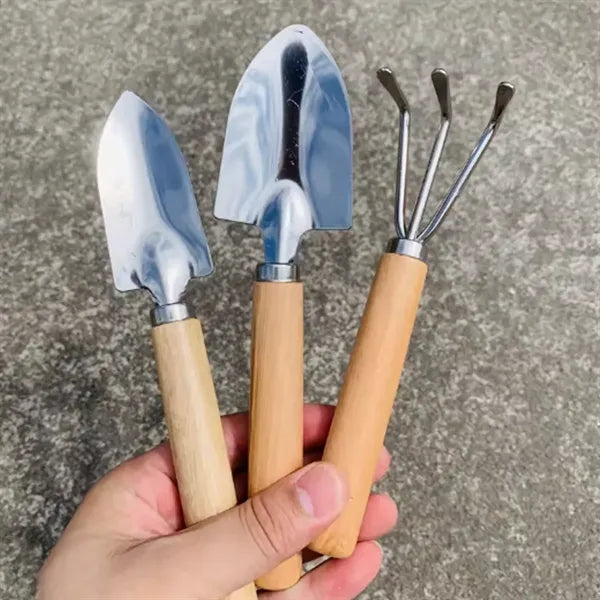 3 Piece Gardening Tool Set with Wooden Handle and Case