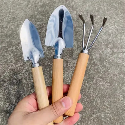 3 Piece Gardening Tool Set with Wooden Handle and Case