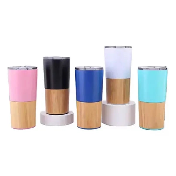 17Oz. Bamboo Base Stainless Steel Tumbler with Custom Logo