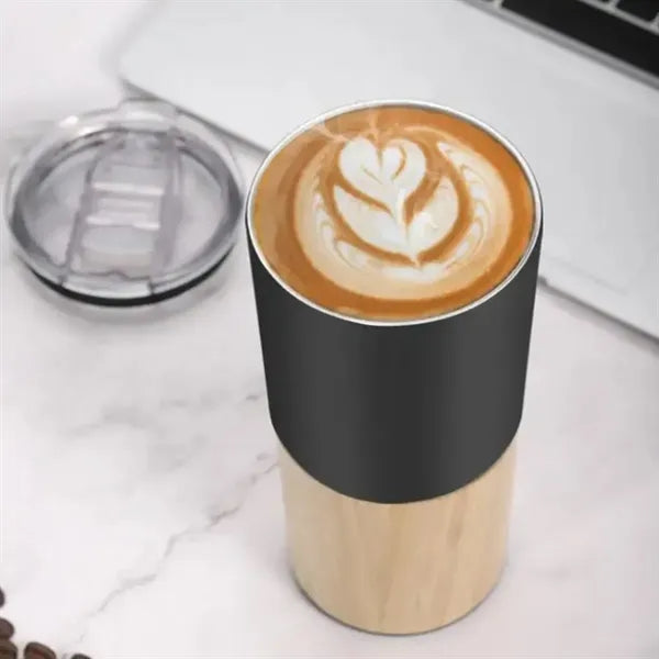 17Oz. Bamboo Base Stainless Steel Tumbler with Custom Logo