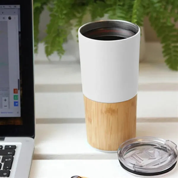 17Oz. Bamboo Base Stainless Steel Tumbler with Custom Logo