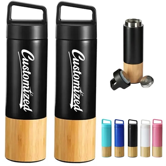 17Oz. Insulated Bamboo Base Bottle with Handle Lid
