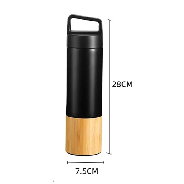 17Oz. Insulated Bamboo Base Bottle with Handle Lid