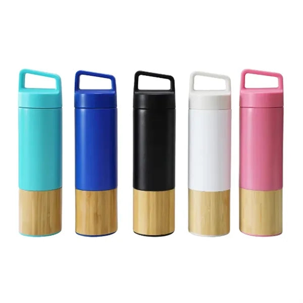 17Oz. Insulated Bamboo Base Bottle with Handle Lid