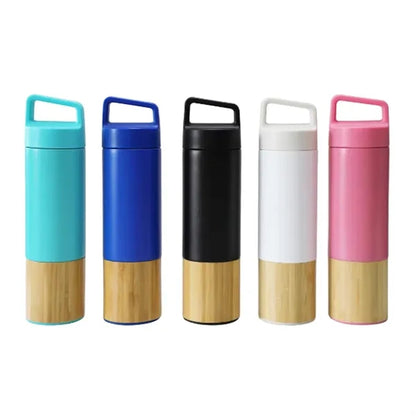 17Oz. Insulated Bamboo Base Bottle with Handle Lid
