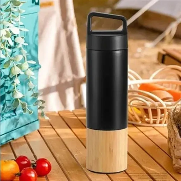17Oz. Insulated Bamboo Base Bottle with Handle Lid