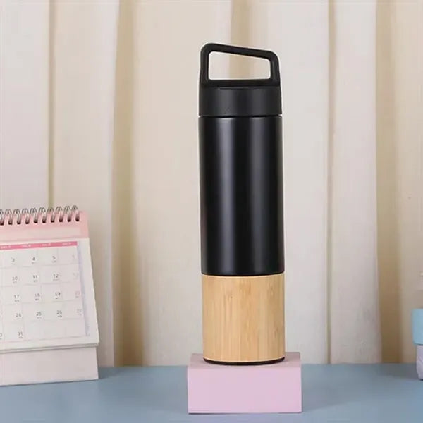 17Oz. Insulated Bamboo Base Bottle with Handle Lid