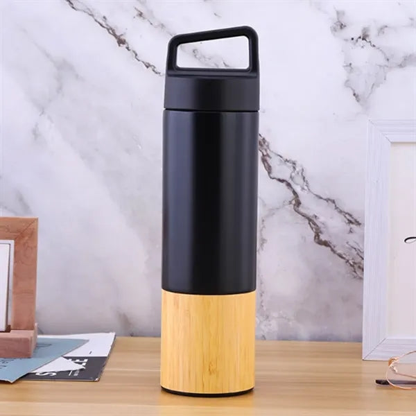 17Oz. Insulated Bamboo Base Bottle with Handle Lid