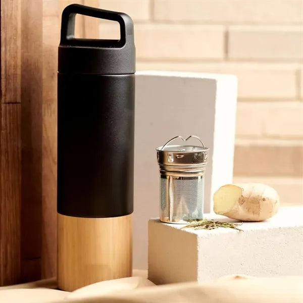 17Oz. Insulated Bamboo Base Bottle with Handle Lid