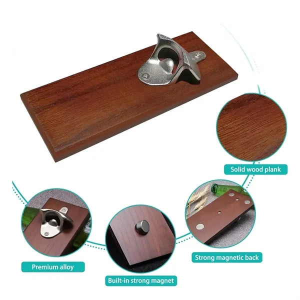 Wall Mounted Wooden Bottle Opener with Magnet Option